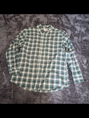 Wrangler Rugged Wear Green Cream Plaid Button Down Shirt Mens Size L